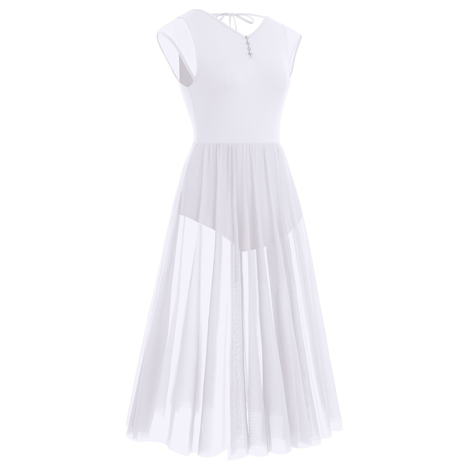 IBTOM CASTLE Women Lyrical Dance Dress Adult Modern Contemporary Dancewear Cap Sleeve Flowy Mesh Split Maxi Long Dress S White