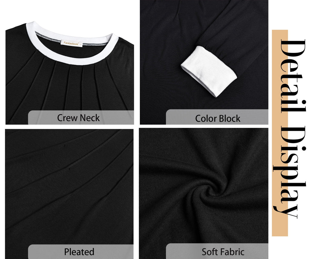 Fantaslook Women Blouses Color Block Long Sleeve Shirts Pleated Fall Tops Fashion Dressy Blouses