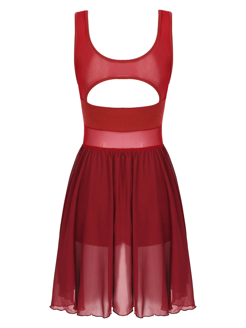 renvena Women Lyrical Modern Contemporary Dance Ballet Skirted Leotards Chiffon High Low Dress Red S
