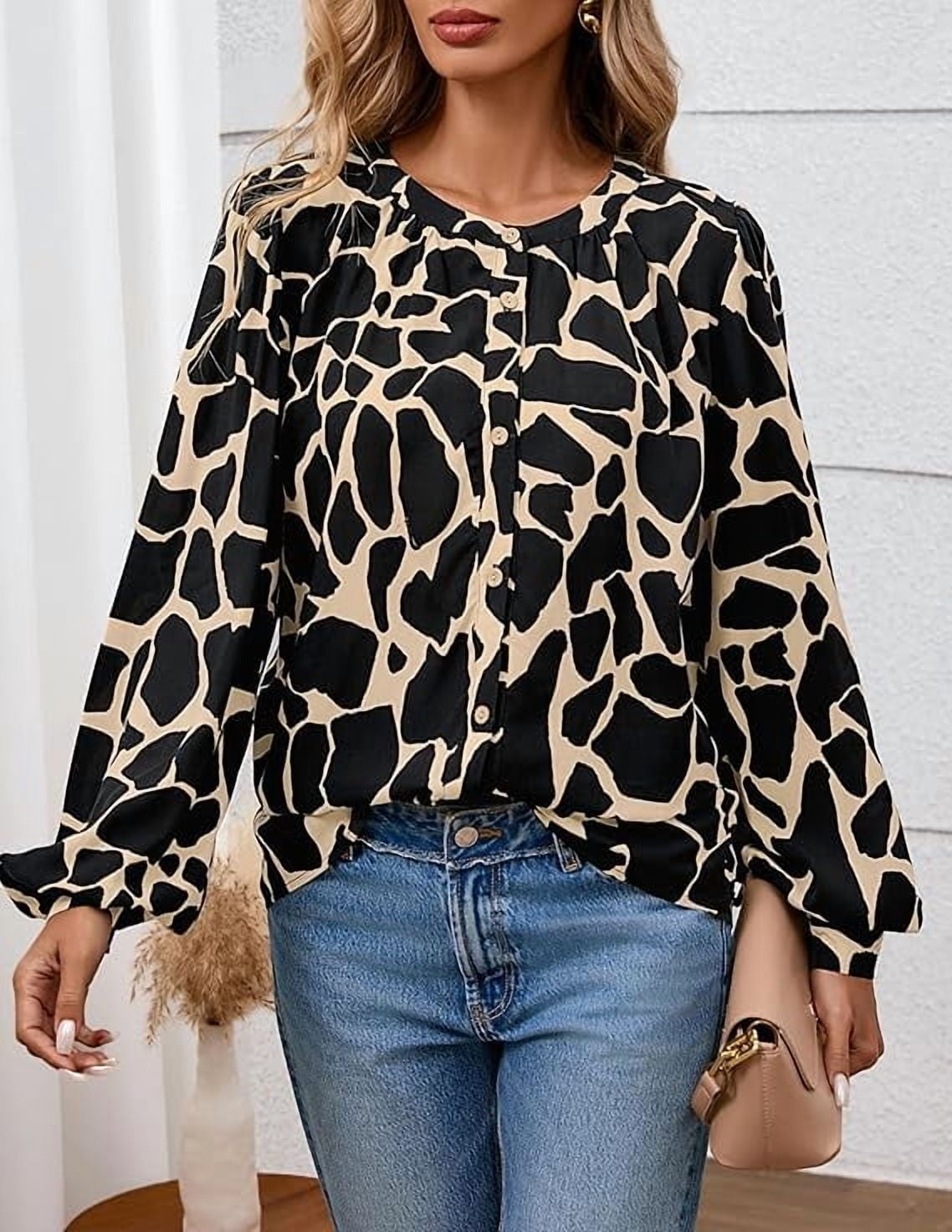 PRETTYGARDEN Women's Floral Button Down Blouse Fall Fashion Dressy Casual Long Sleeve Oversized Shirts Top Boho Clothes