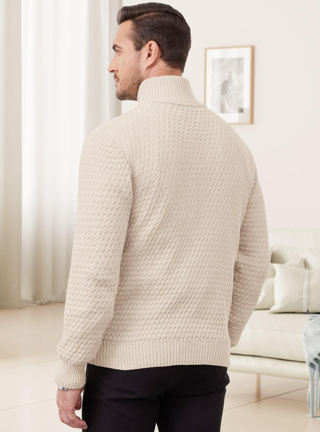 Zaitun Men's Cable Knit Quarter Zip Pullover Sweater Lightweight Long Sleeve Business Casual Sweaters