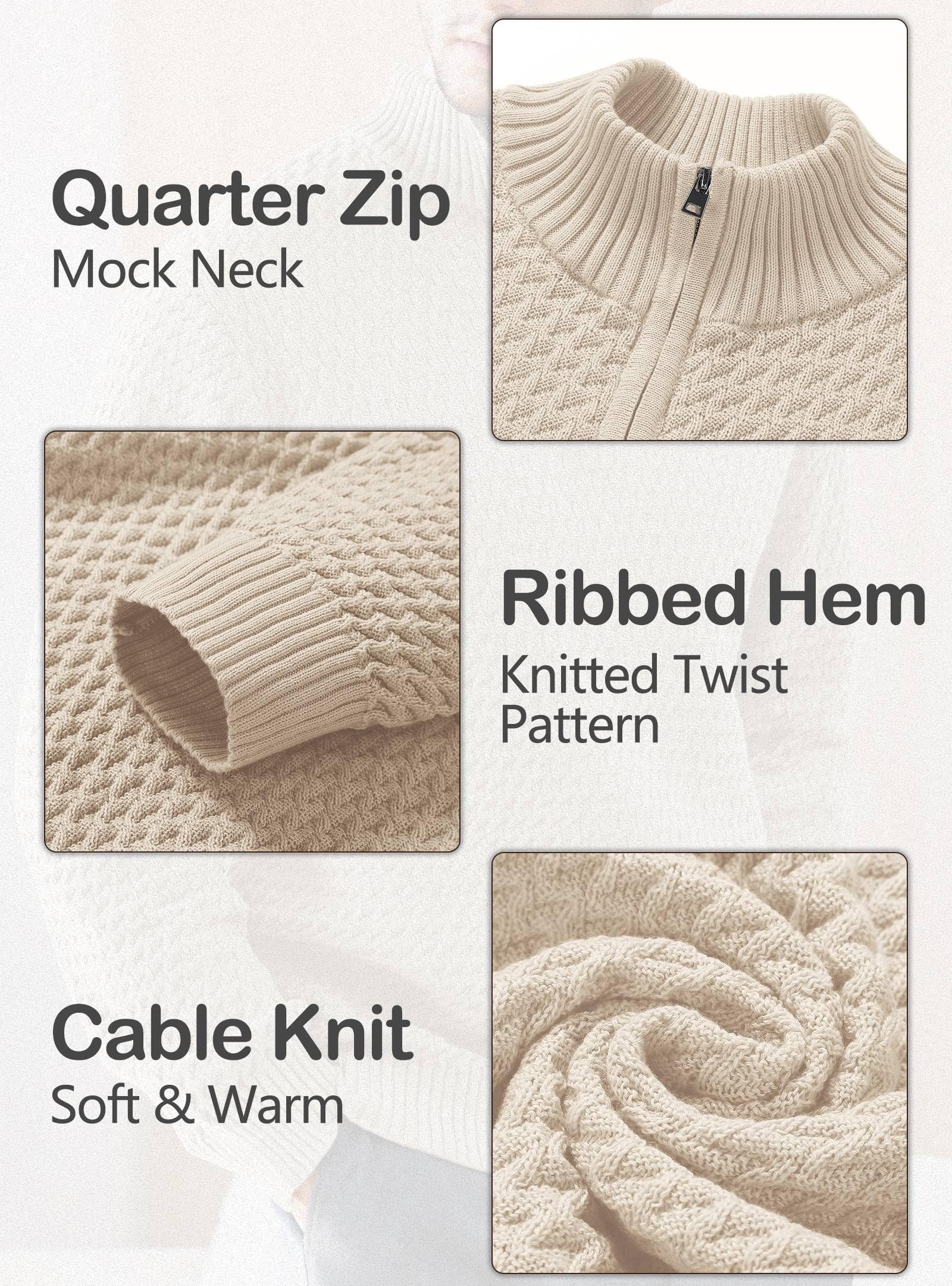 Zaitun Men's Cable Knit Quarter Zip Pullover Sweater Lightweight Long Sleeve Business Casual Sweaters