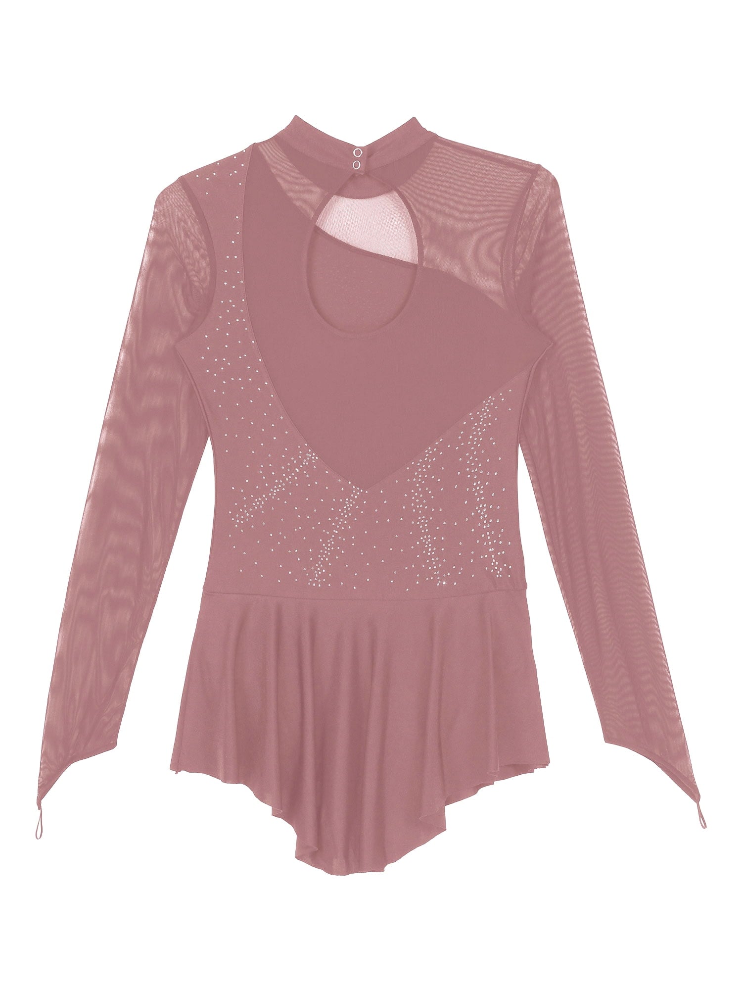 Lejafay Women's Figure Skating Dress Shiny Rhinestones Lyrcial Dresses Modern Contemporary Dance Dusty Pink S