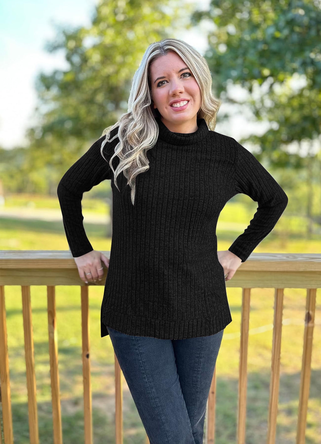 SHIBEVER Sweaters for Women Long Sleeve Pullover Casual Fall Tunic Tops Turtleneck Lightweight Soft Sweaters Side Split Loose Winter Clothes