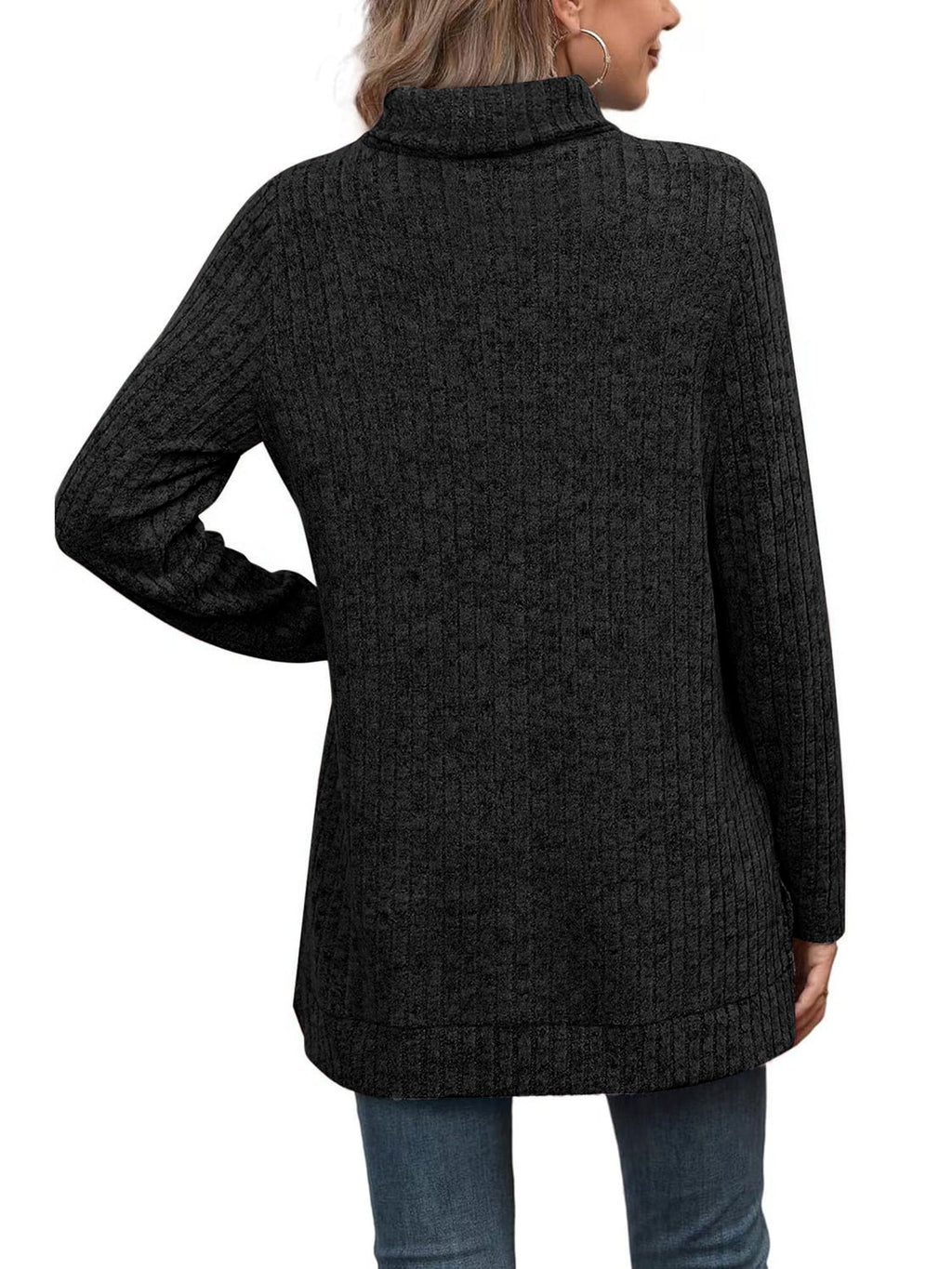 SHIBEVER Sweaters for Women Long Sleeve Pullover Casual Fall Tunic Tops Turtleneck Lightweight Soft Sweaters Side Split Loose Winter Clothes