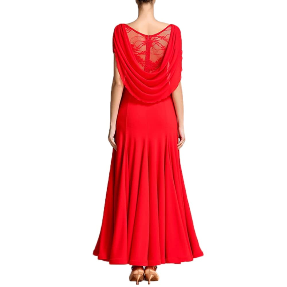 YM YOUMU Women Ballroom Dance Dress Modern Tango Lace Mesh Sleeve Dancewear