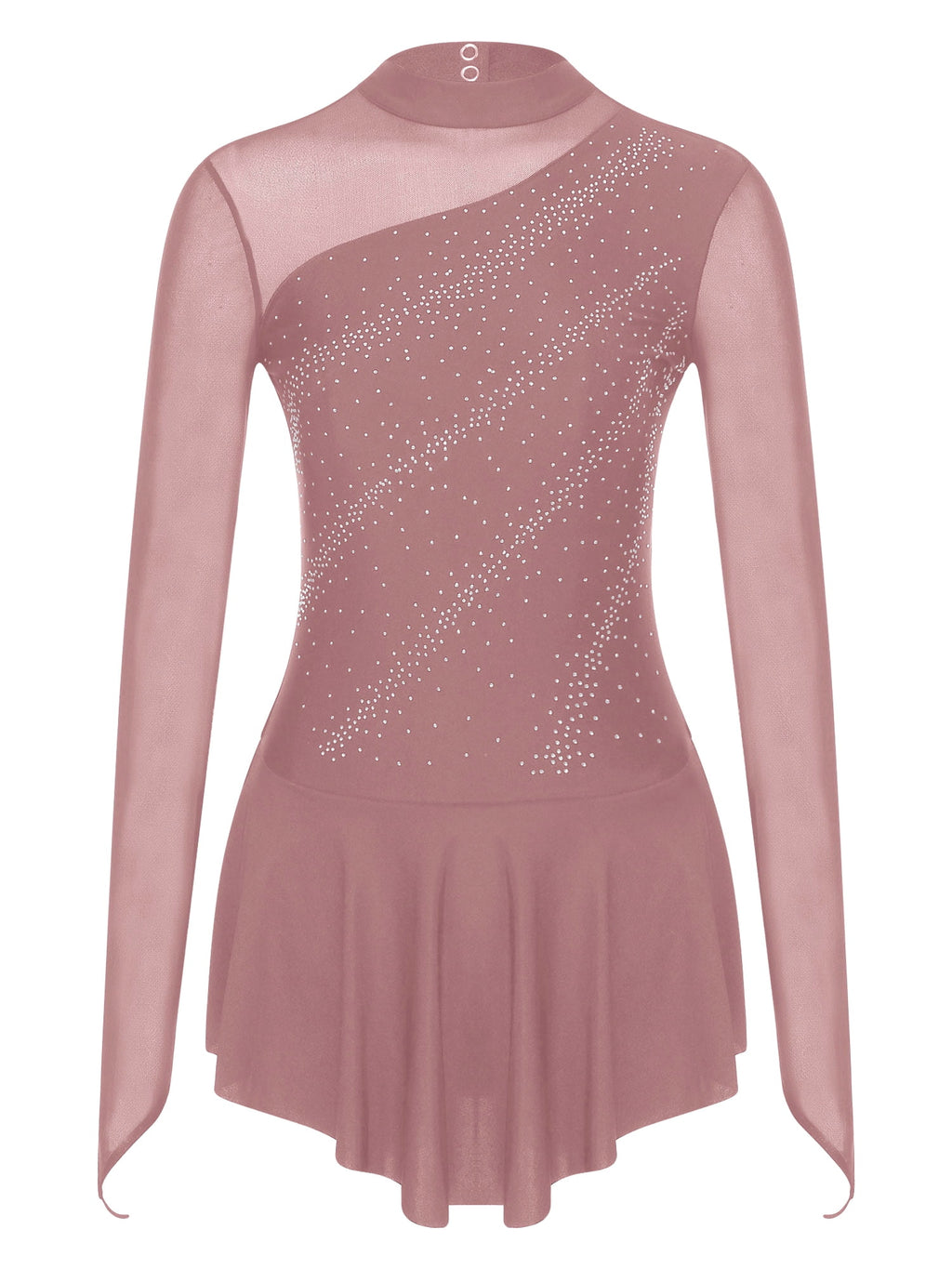 Lejafay Women's Figure Skating Dress Shiny Rhinestones Lyrcial Dresses Modern Contemporary Dance Dusty Pink S