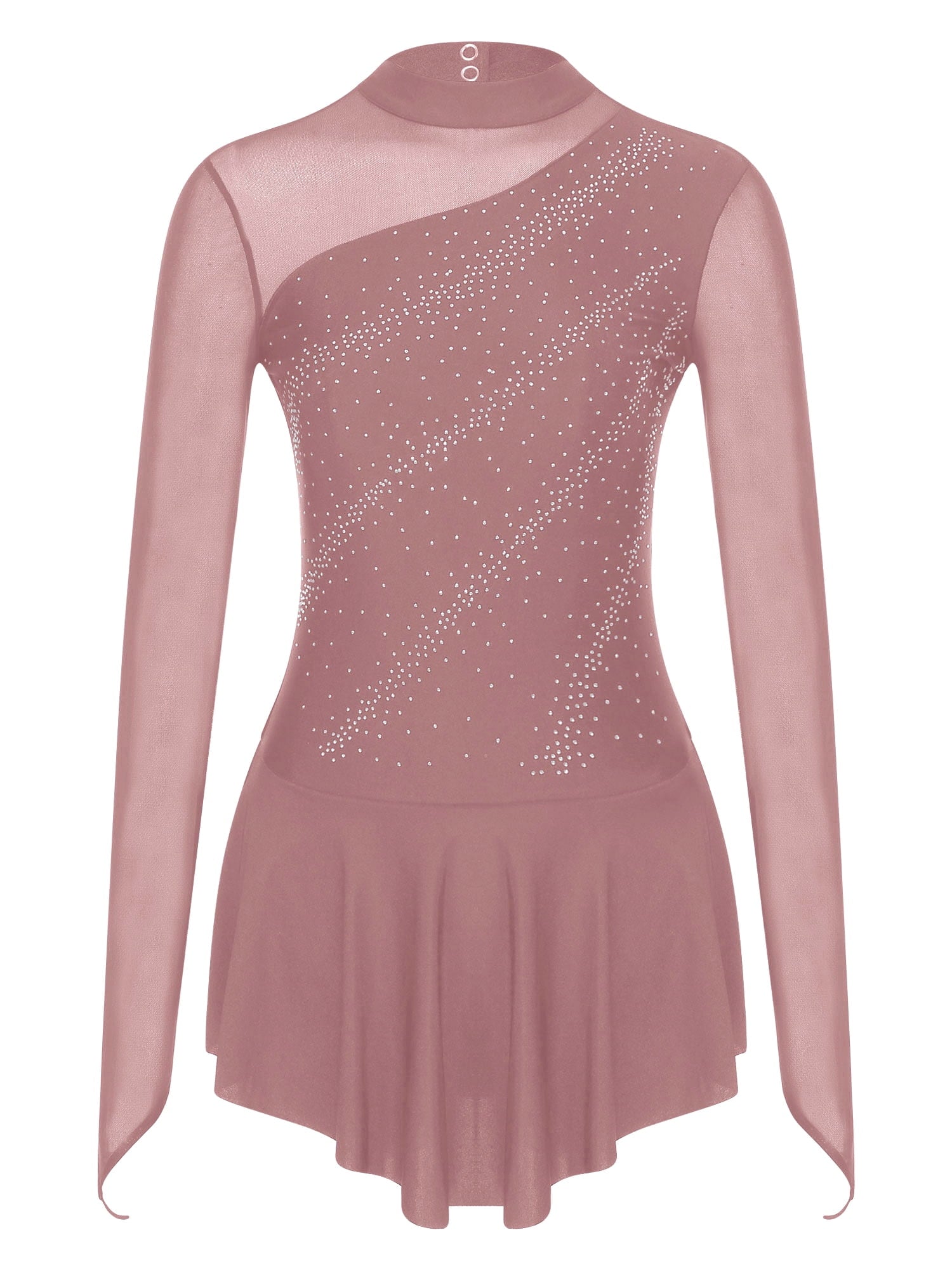Lejafay Women's Figure Skating Dress Shiny Rhinestones Lyrcial Dresses Modern Contemporary Dance Dusty Pink S