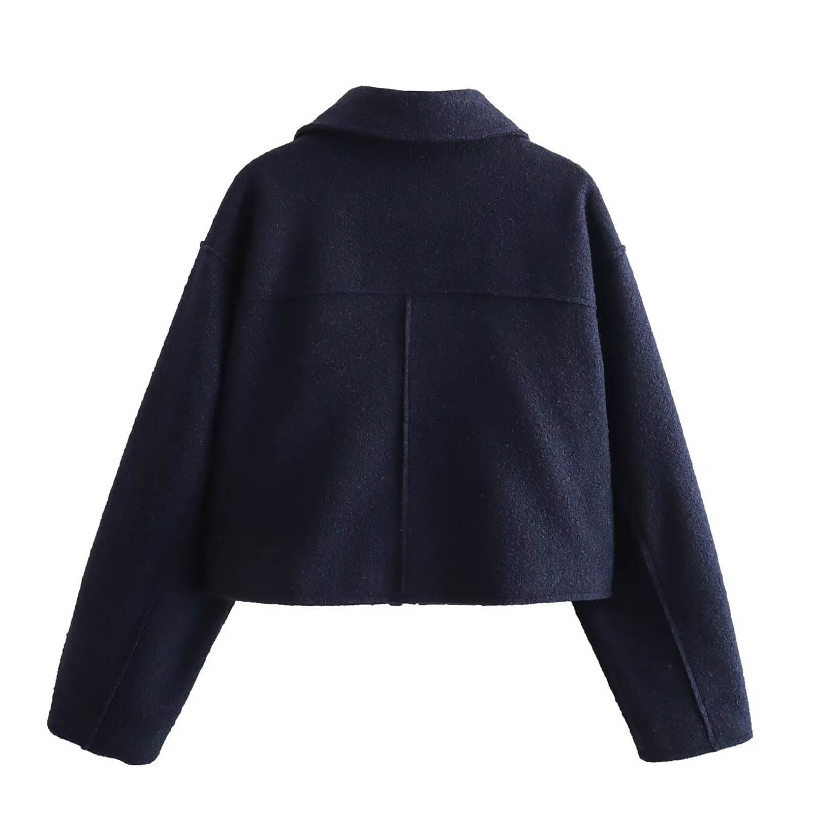 Women's Cropped Wool Blend Jacket Zip Up Design Short Casual Outerwear Modern Minimalist Fall Winter Street Style Tops