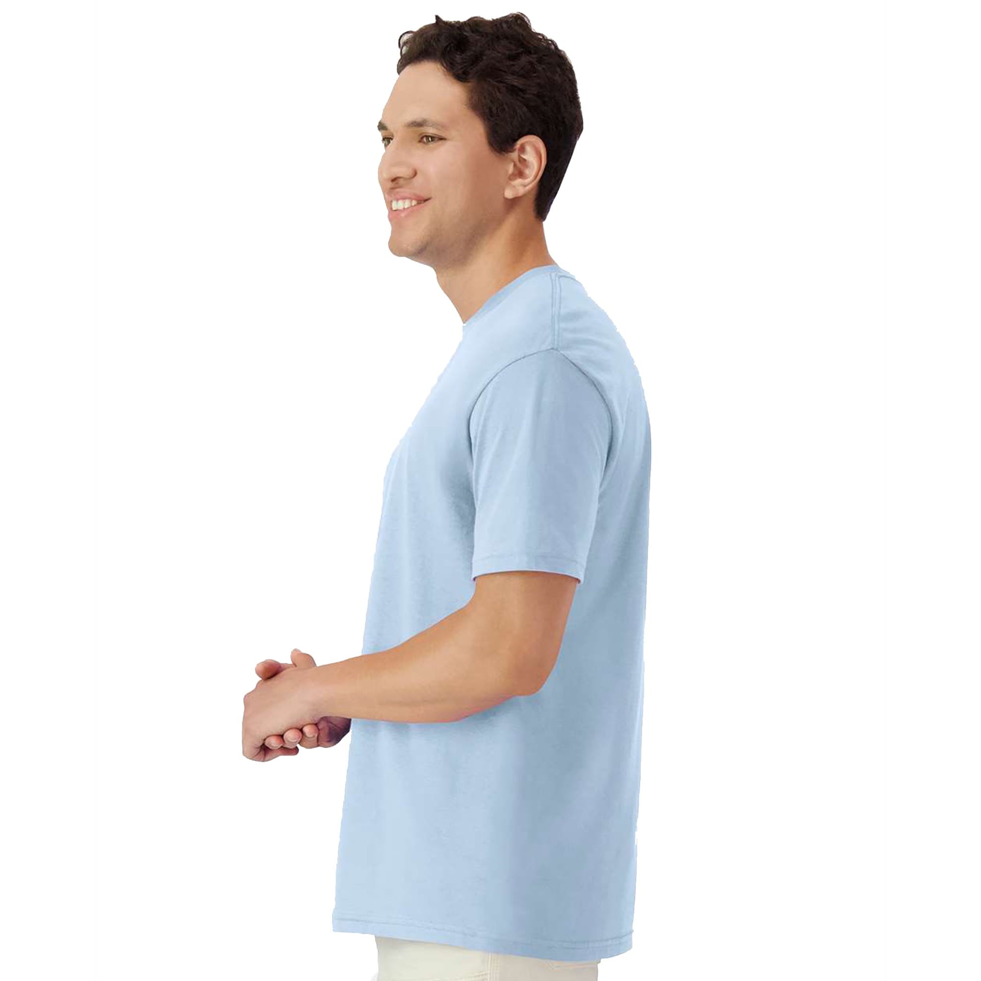 Gildan Light Cotton Short Sleeve T-Shirt, Modern Classic Fit Crewneck Tee for Men, Light Blue, M