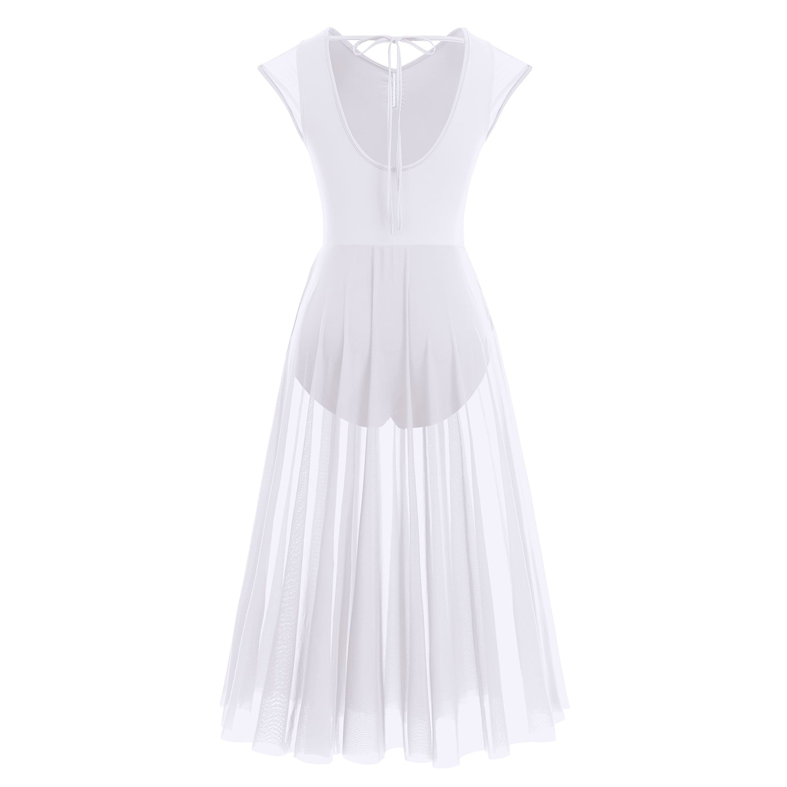 IBTOM CASTLE Women Lyrical Dance Dress Adult Modern Contemporary Dancewear Cap Sleeve Flowy Mesh Split Maxi Long Dress S White