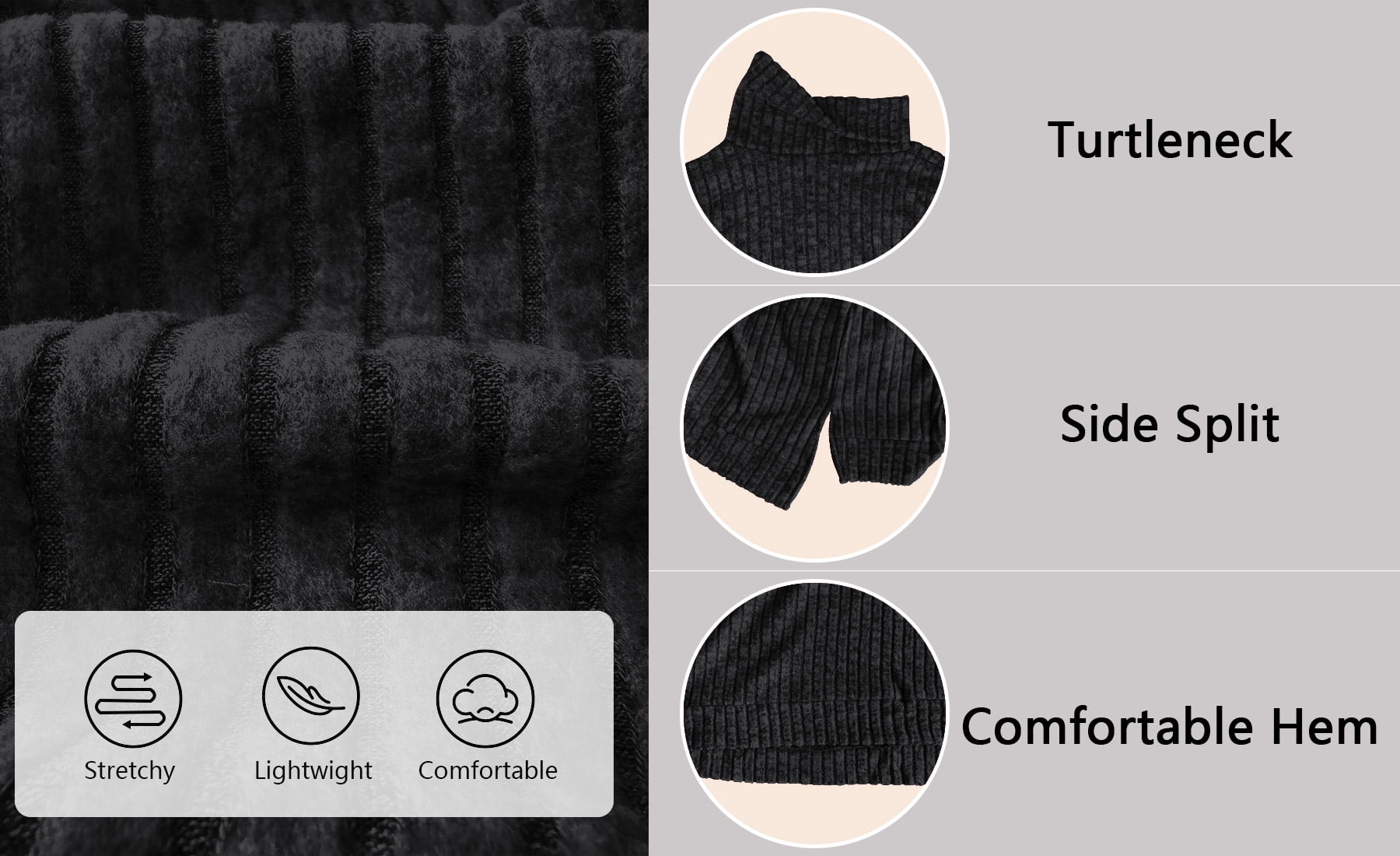 SHIBEVER Sweaters for Women Long Sleeve Pullover Casual Fall Tunic Tops Turtleneck Lightweight Soft Sweaters Side Split Loose Winter Clothes