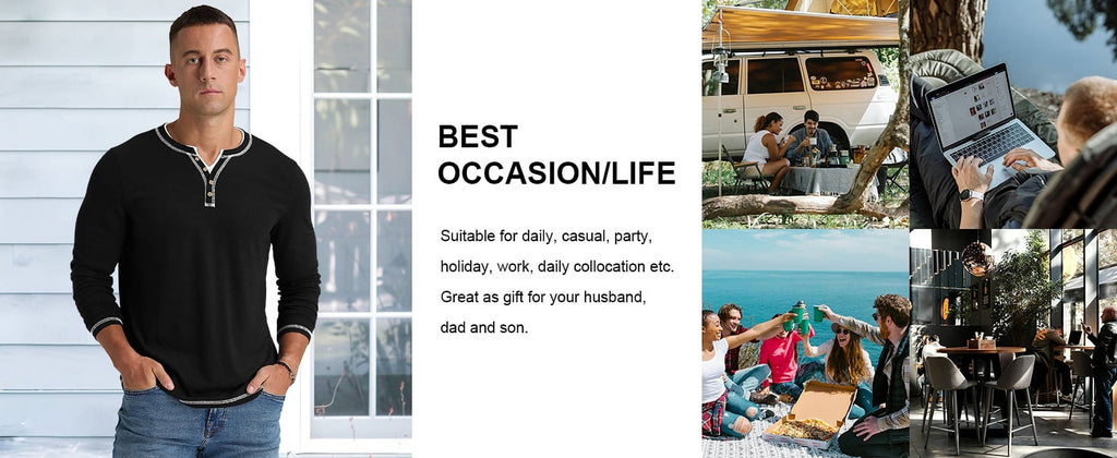 Iceglad Mens Henley Shirts Long Sleeve T Shirt Fashion Casual Slim V Neck Shirts