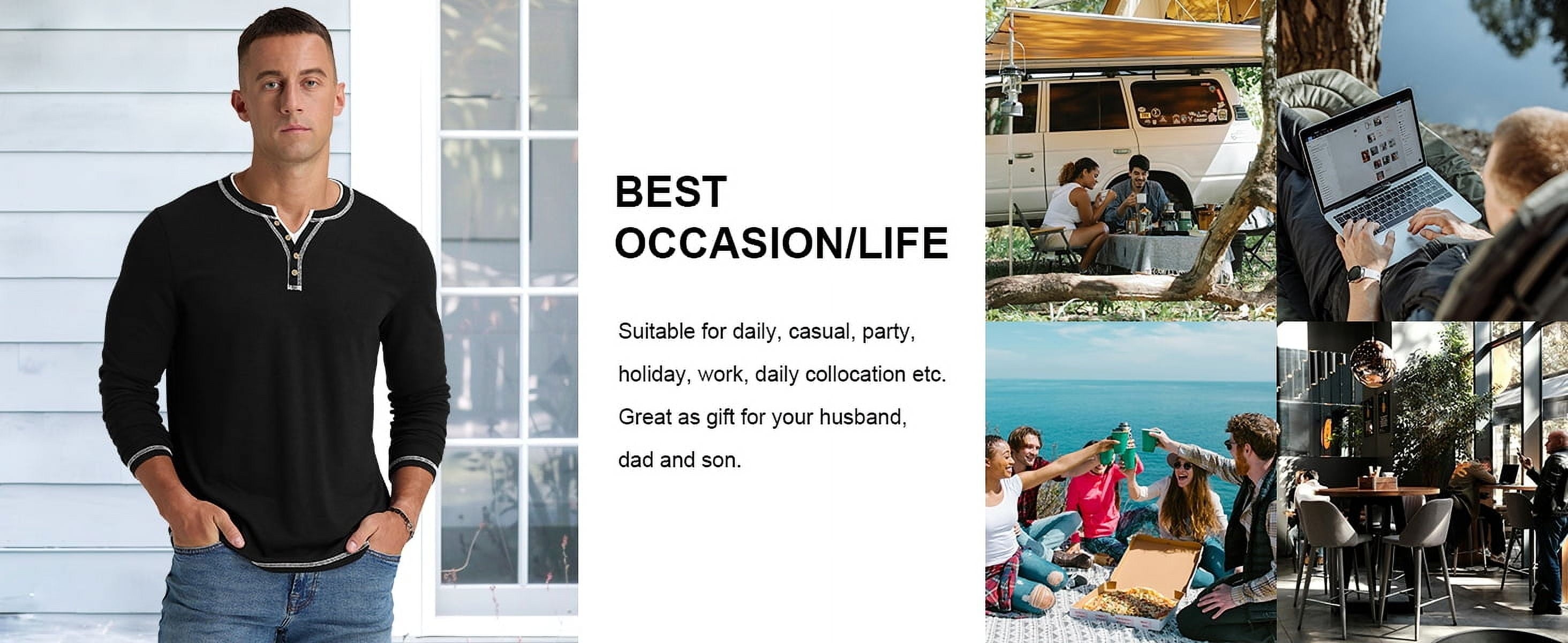 Iceglad Mens Henley Shirts Long Sleeve T Shirt Fashion Casual Slim V Neck Shirts