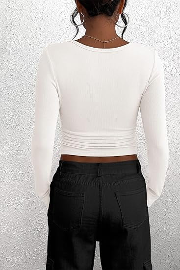 PRETTYGARDEN Women's 2025 Spring Fall Long Sleeve Henley T Shirts Button Ribbed Knit Slim Fit Casual Basic Tops Blouse