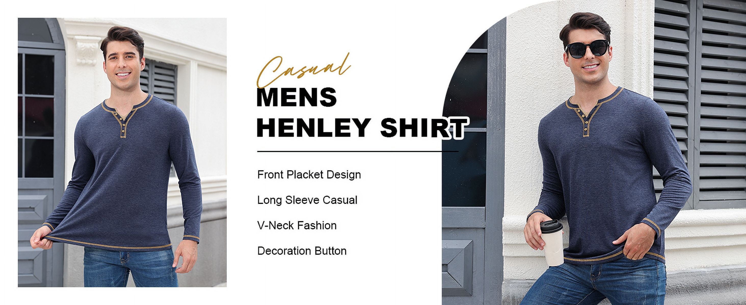 Iceglad Mens Henley Shirts Long Sleeve T Shirt Fashion Casual Slim V Neck Shirts