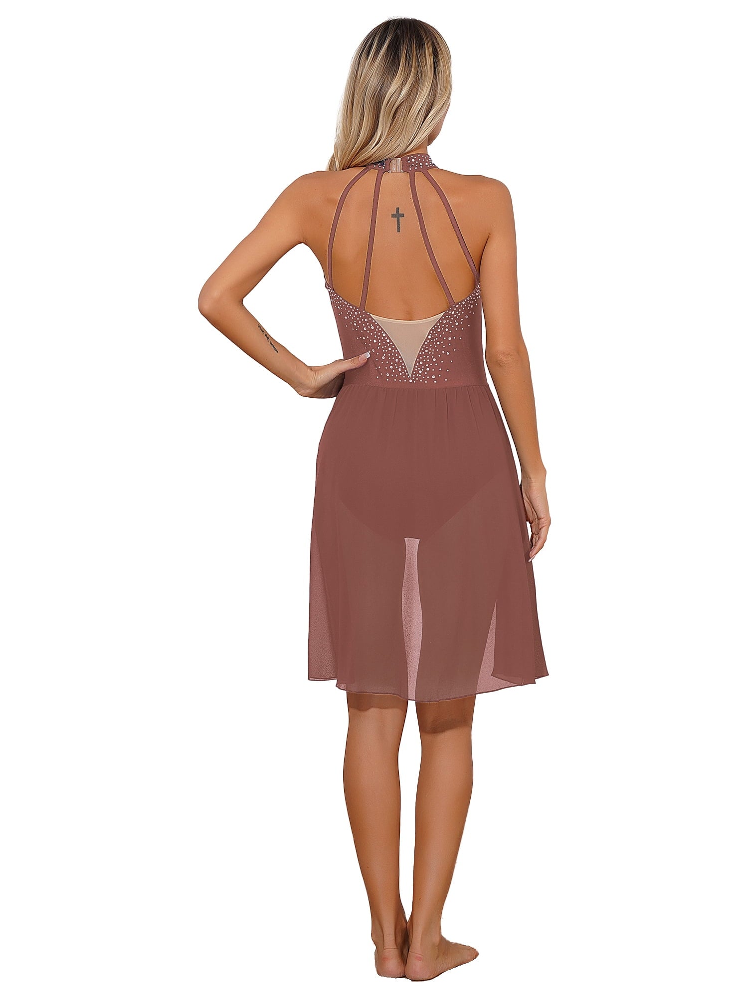 MSemis Women's Lyrical Dance Costume Modern Contemporary Dance Dress Dusty Pink S