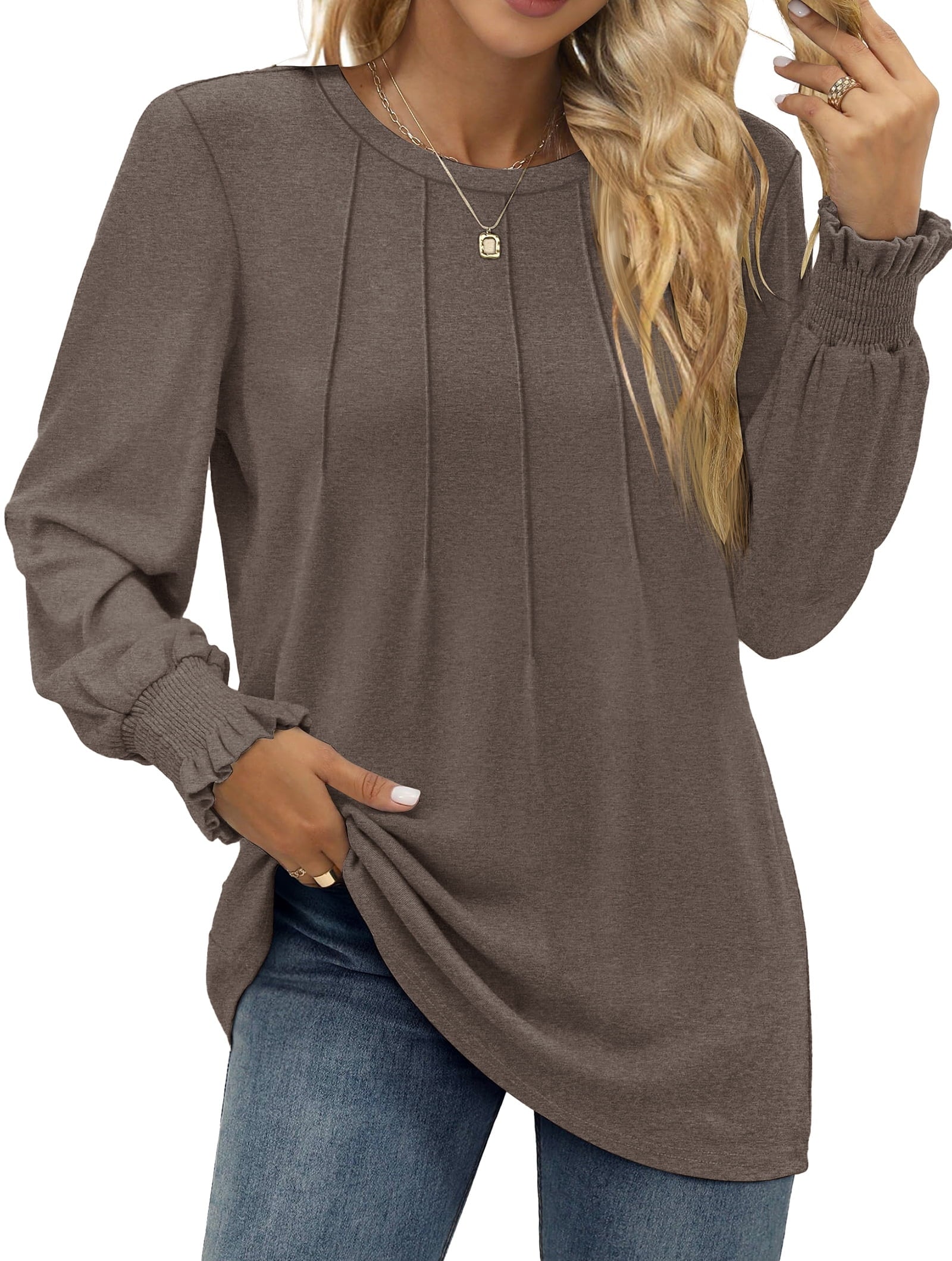 Fantaslook Women Blouses Color Block Long Sleeve Shirts Pleated Fall Tops Fashion Dressy Blouses