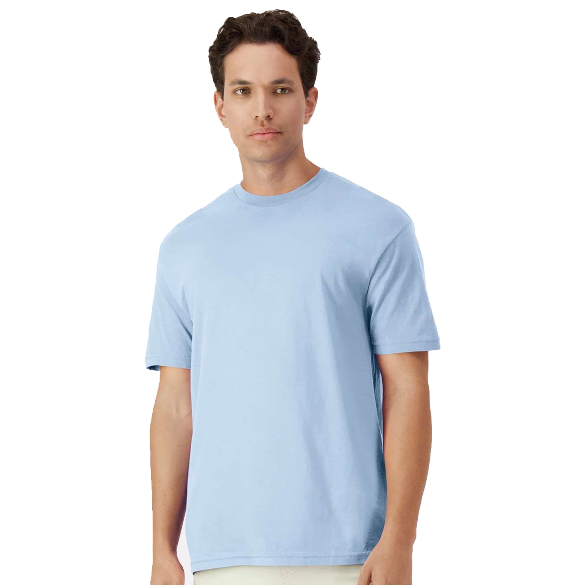 Gildan Light Cotton Short Sleeve T-Shirt, Modern Classic Fit Crewneck Tee for Men, Light Blue, M