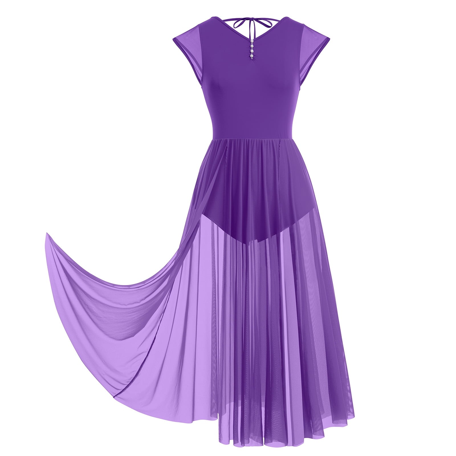 IBTOM CASTLE Women Lyrical Dance Dress Adult Modern Contemporary Dancewear Cap Sleeve Flowy Mesh Split Maxi Long Dress S White