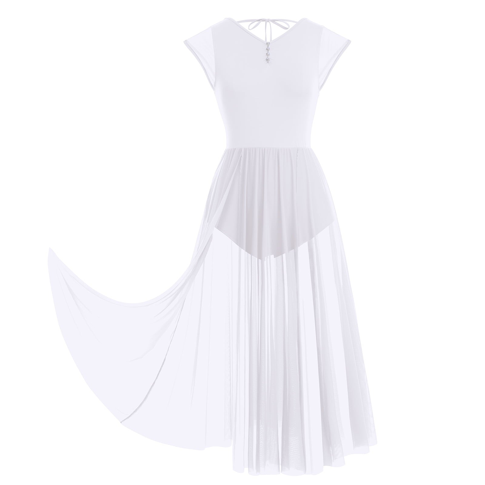 IBTOM CASTLE Women Lyrical Dance Dress Adult Modern Contemporary Dancewear Cap Sleeve Flowy Mesh Split Maxi Long Dress S White