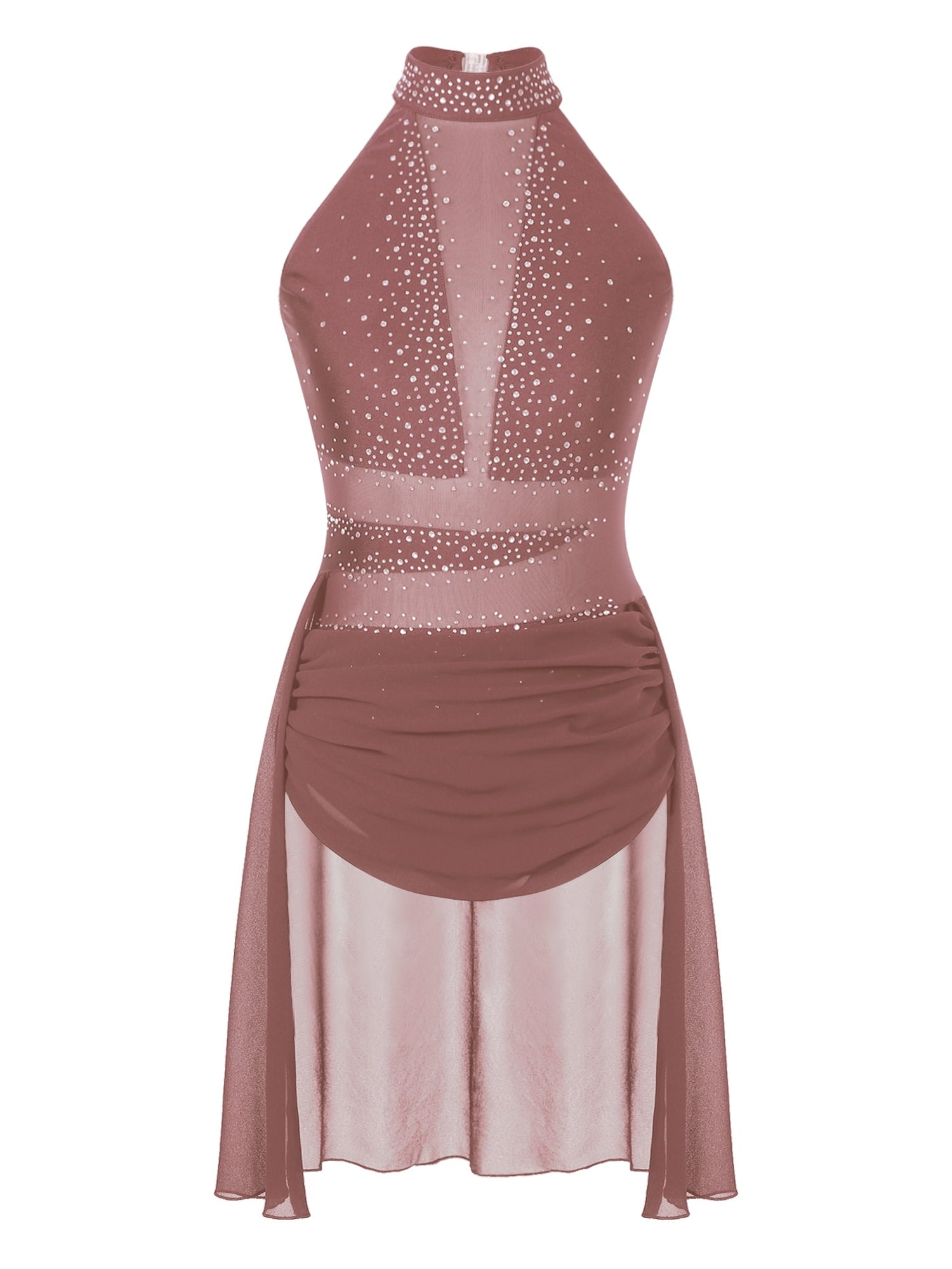 MSemis Women's Lyrical Dance Costume Modern Contemporary Dance Dress Dusty Pink S