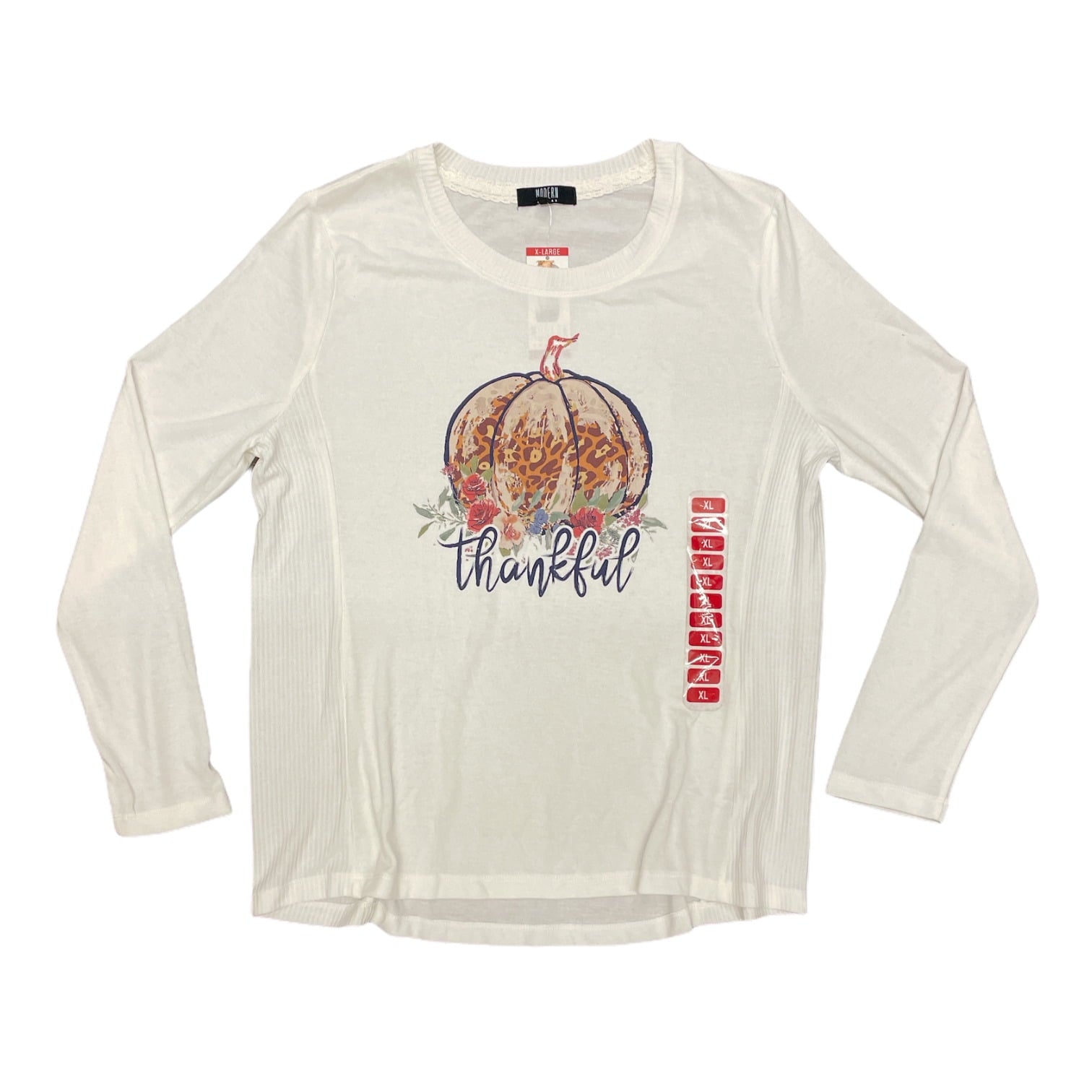 Modern Canvas Women's Fall Harvest Pumpkin Thankful Autumn Long Sleeve Shirt (Heather Grey, L)