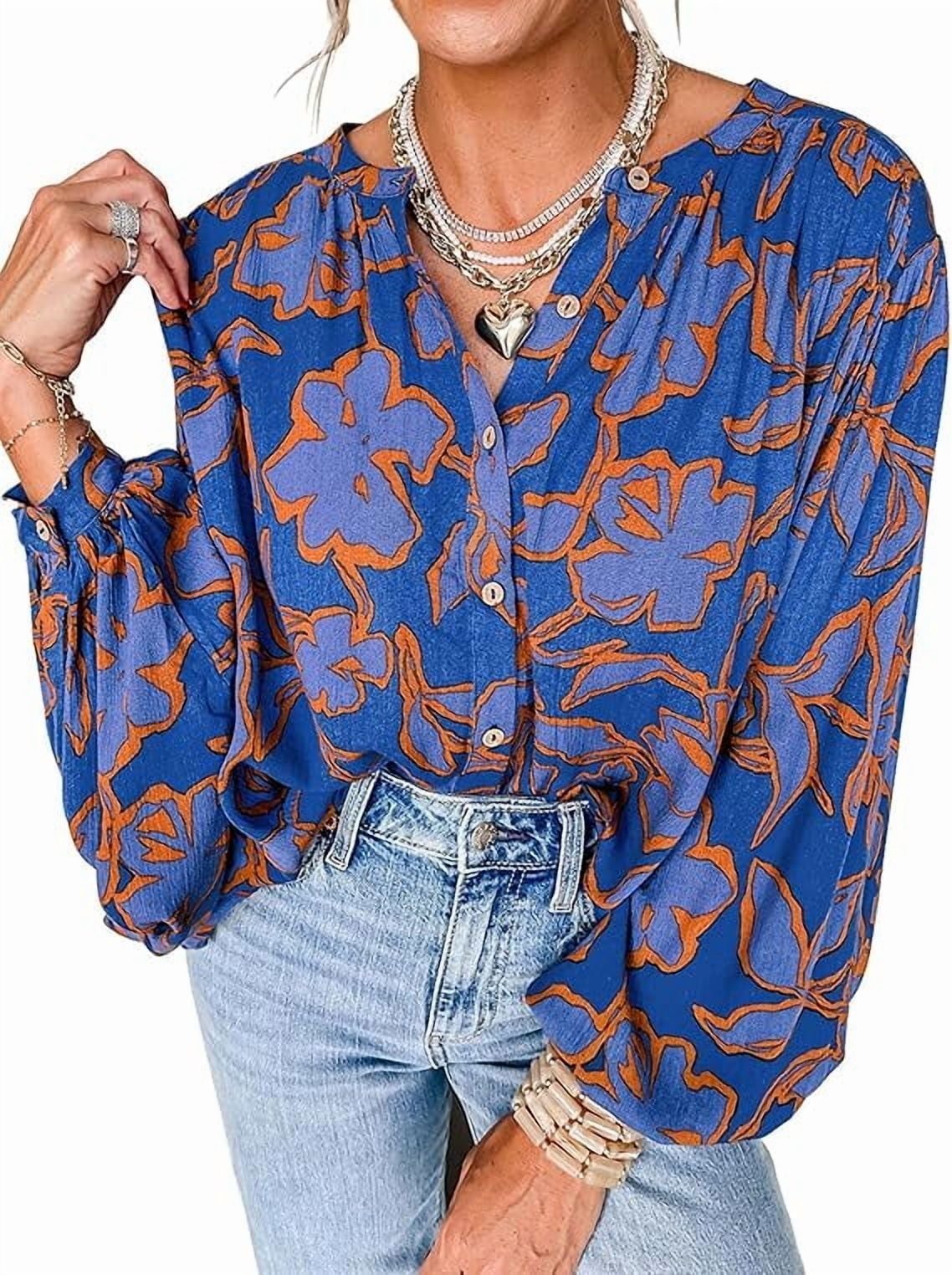 PRETTYGARDEN Women's Floral Button Down Blouse Fall Fashion Dressy Casual Long Sleeve Oversized Shirts Top Boho Clothes