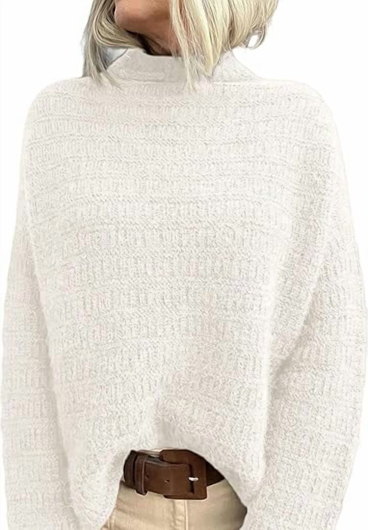 PRETTYGARDEN Womens Long Sleeve Fall Sweater Trendy Loose Mock Neck Knit Pullover Jumper Tops Fashion Winter Clothes