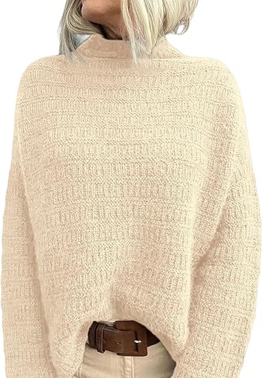 PRETTYGARDEN Womens Long Sleeve Fall Sweater Trendy Loose Mock Neck Knit Pullover Jumper Tops Fashion Winter Clothes