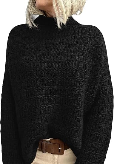 PRETTYGARDEN Womens Long Sleeve Fall Sweater Trendy Loose Mock Neck Knit Pullover Jumper Tops Fashion Winter Clothes