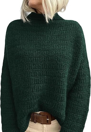 PRETTYGARDEN Womens Long Sleeve Fall Sweater Trendy Loose Mock Neck Knit Pullover Jumper Tops Fashion Winter Clothes
