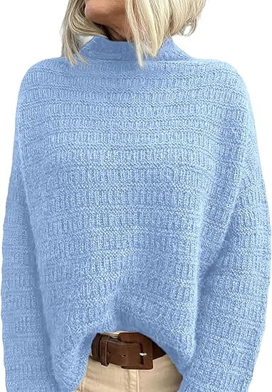 PRETTYGARDEN Womens Long Sleeve Fall Sweater Trendy Loose Mock Neck Knit Pullover Jumper Tops Fashion Winter Clothes