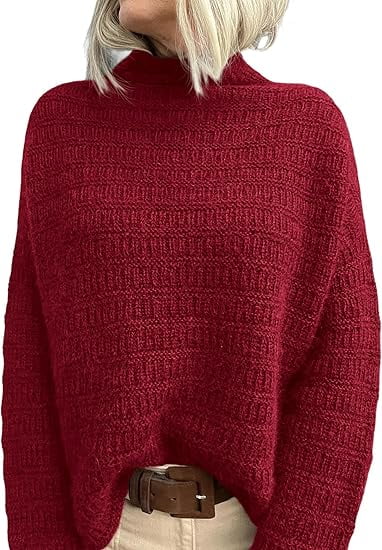 PRETTYGARDEN Womens Long Sleeve Fall Sweater Trendy Loose Mock Neck Knit Pullover Jumper Tops Fashion Winter Clothes