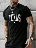 Heavyweight Cotton T-shirts,' Texas 'Creative Print Men's Casual T-Shirt, Summer Fashion Crew Neck Short Sleeve Top, Modern Streetwear Style For Men