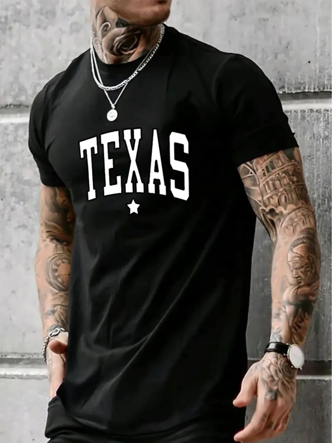 Heavyweight Cotton T-shirts,' Texas 'Creative Print Men's Casual T-Shirt, Summer Fashion Crew Neck Short Sleeve Top, Modern Streetwear Style For Men