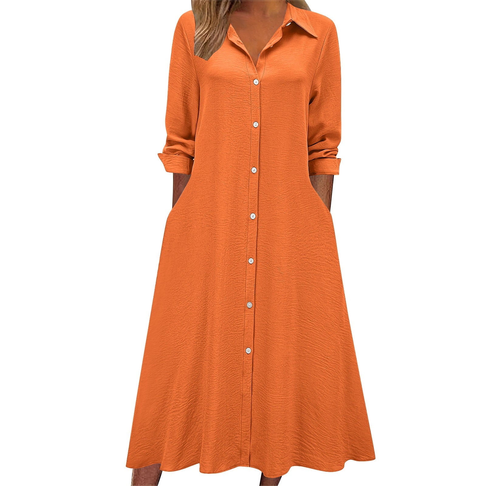 Yghzkop Women Temperament Dress V Neck Button Down Ankle Length Quarter Sleeve Elegant office Chic Minimalist Modern Feminine Fall Layering Staple