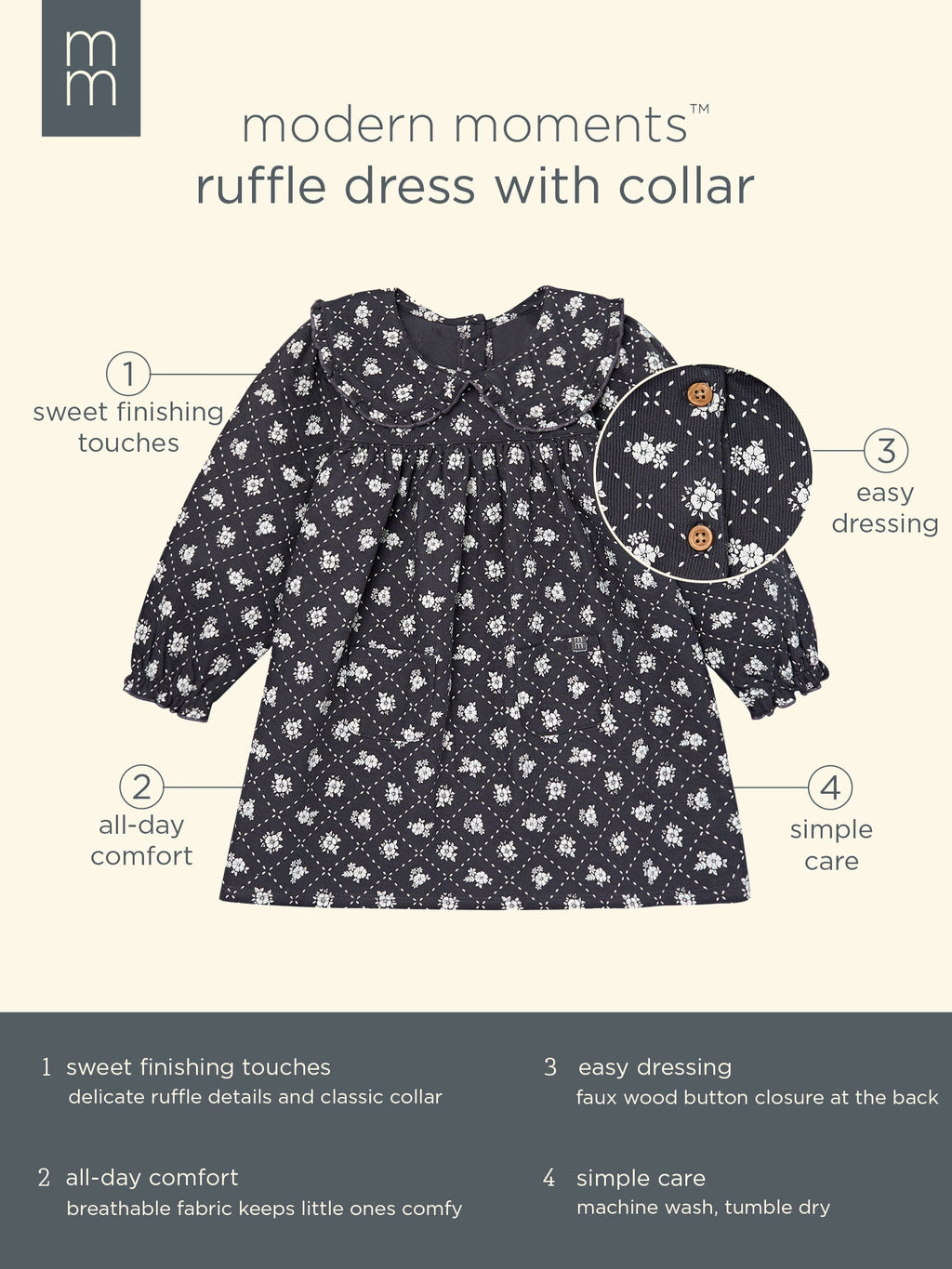 Modern Moments by Gerber Toddler Girl Ruffle Dress with Collar, Sizes 12M-5T