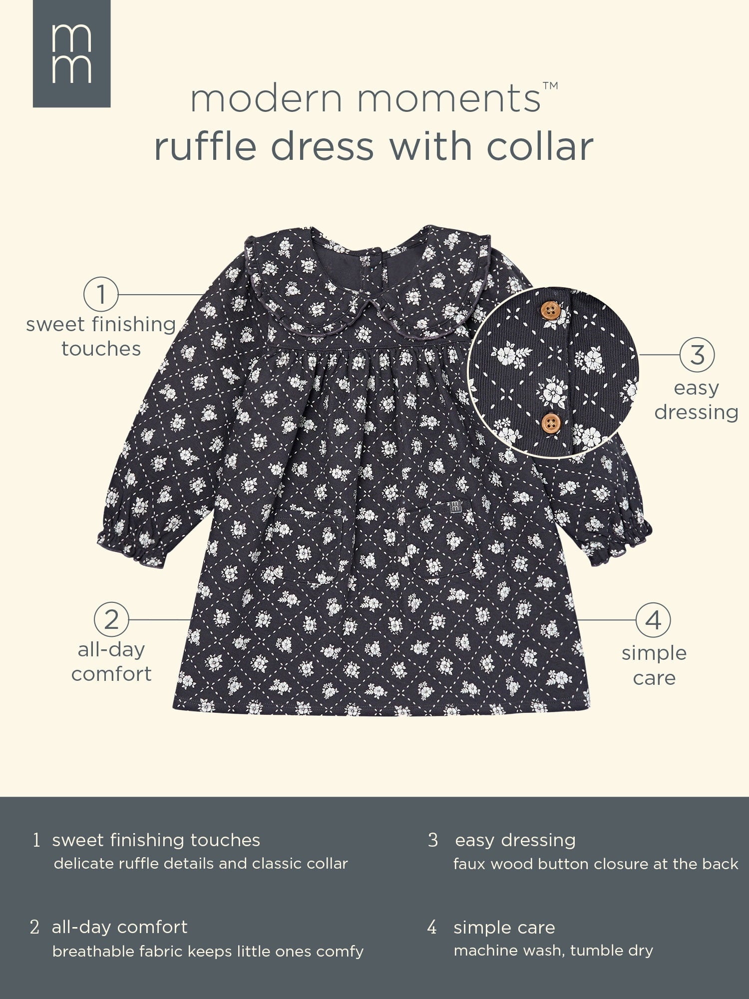 Modern Moments by Gerber Toddler Girl Ruffle Dress with Collar, Sizes 12M-5T