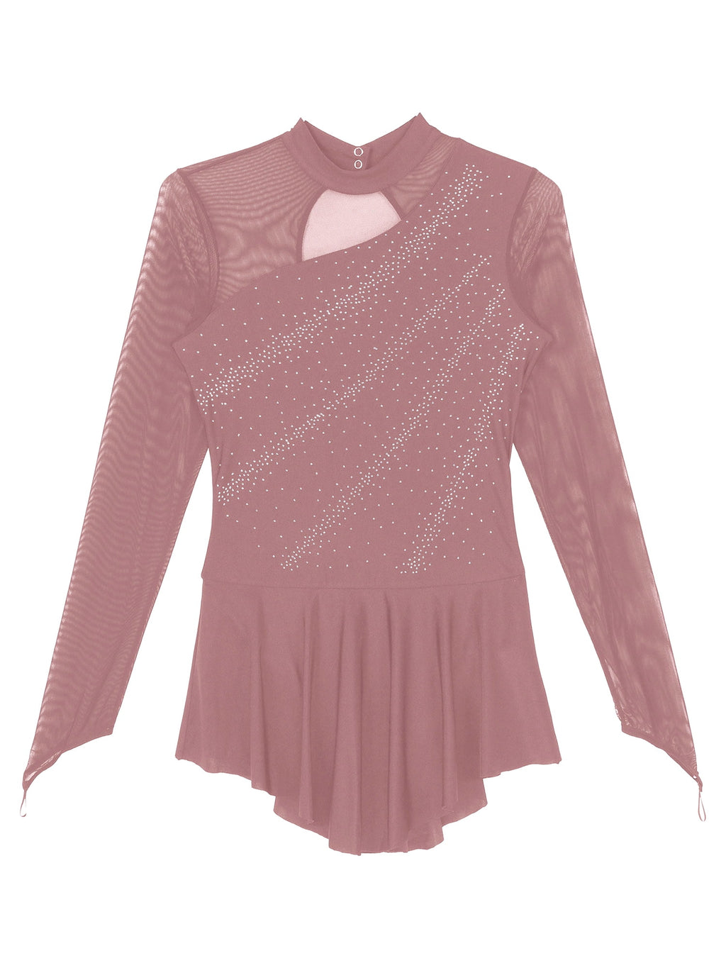 Lejafay Women's Figure Skating Dress Shiny Rhinestones Lyrcial Dresses Modern Contemporary Dance Dusty Pink S