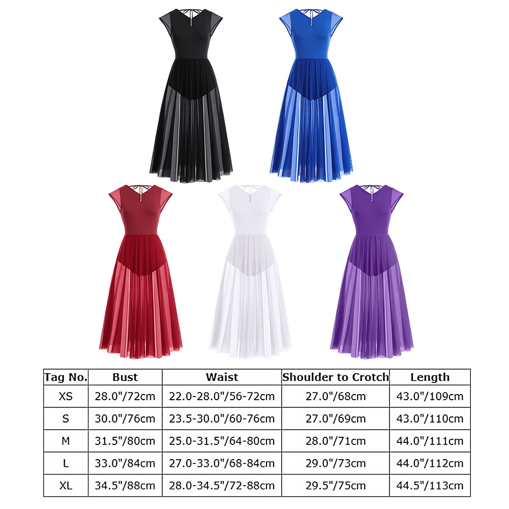 IBTOM CASTLE Women Lyrical Dance Dress Adult Modern Contemporary Dancewear Cap Sleeve Flowy Mesh Split Maxi Long Dress S White