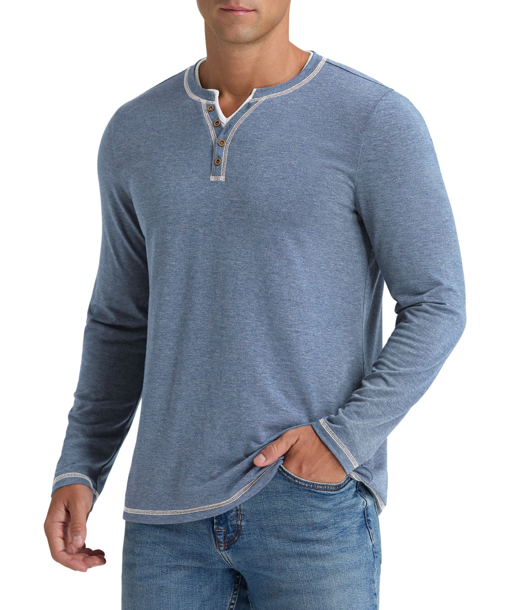 Iceglad Mens Henley Shirts Long Sleeve T Shirt Fashion Casual Slim V Neck Shirts
