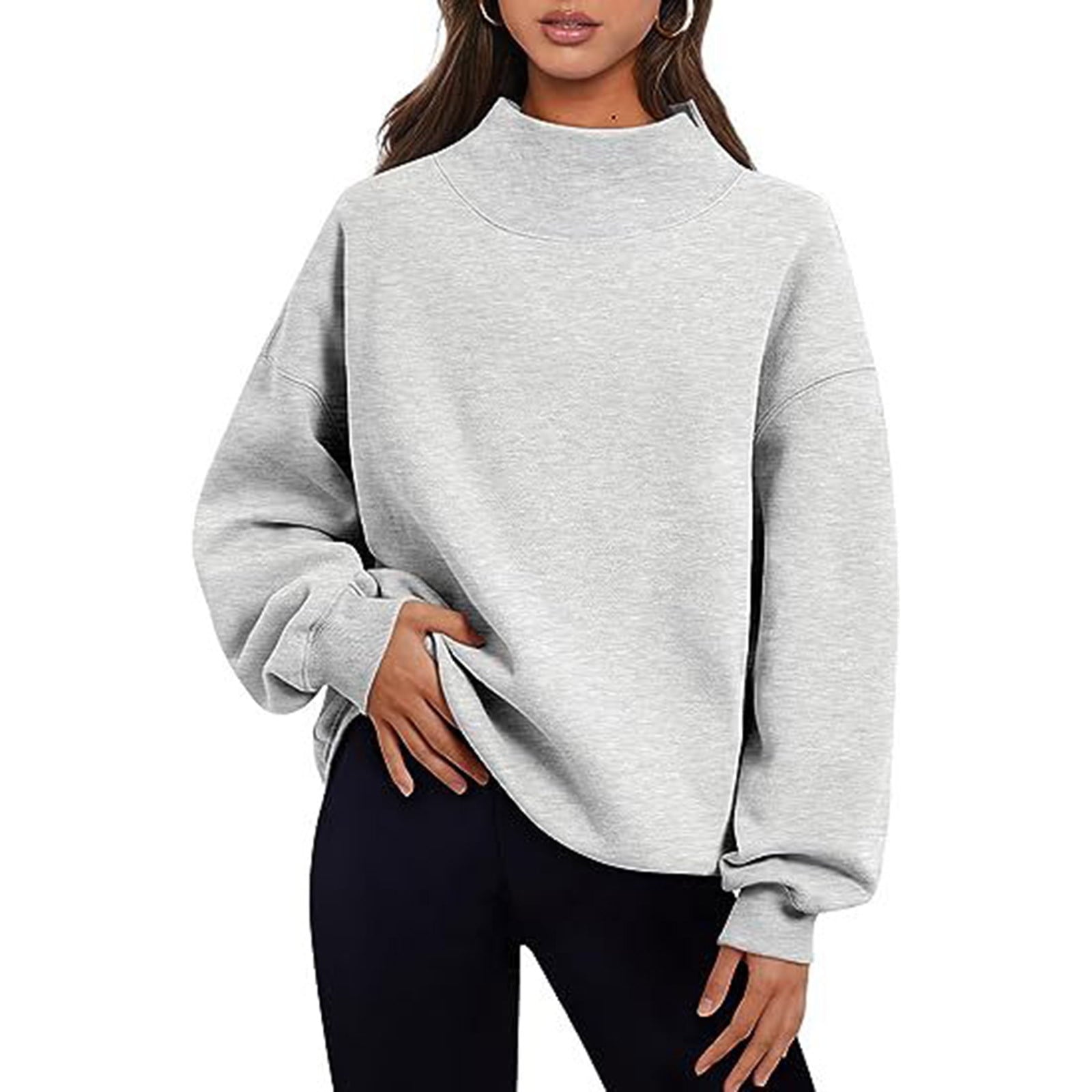 cfhntfmh Oversized Sweatshirt for Women Trendy Mock Neck Solid Color T-Shirts Winter Warm Fleece Long Sleeve Pullover Tops
