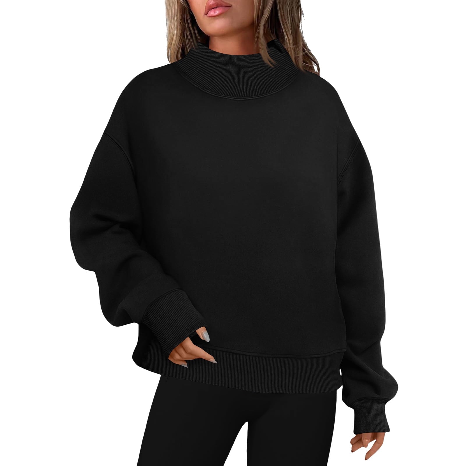 cfhntfmh Oversized Sweatshirt for Women Trendy Mock Neck Solid Color T-Shirts Winter Warm Fleece Long Sleeve Pullover Tops