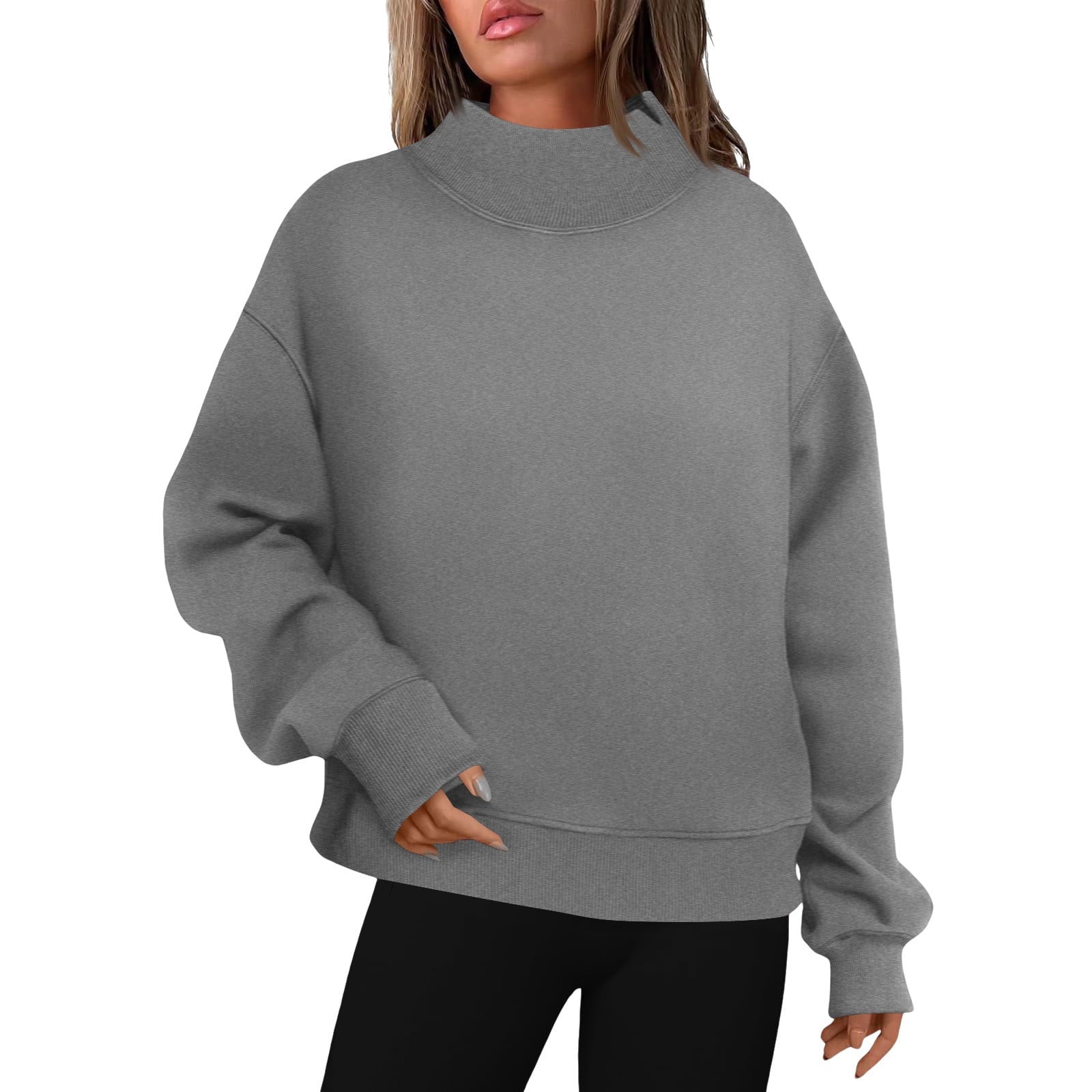 cfhntfmh Oversized Sweatshirt for Women Trendy Mock Neck Solid Color T-Shirts Winter Warm Fleece Long Sleeve Pullover Tops