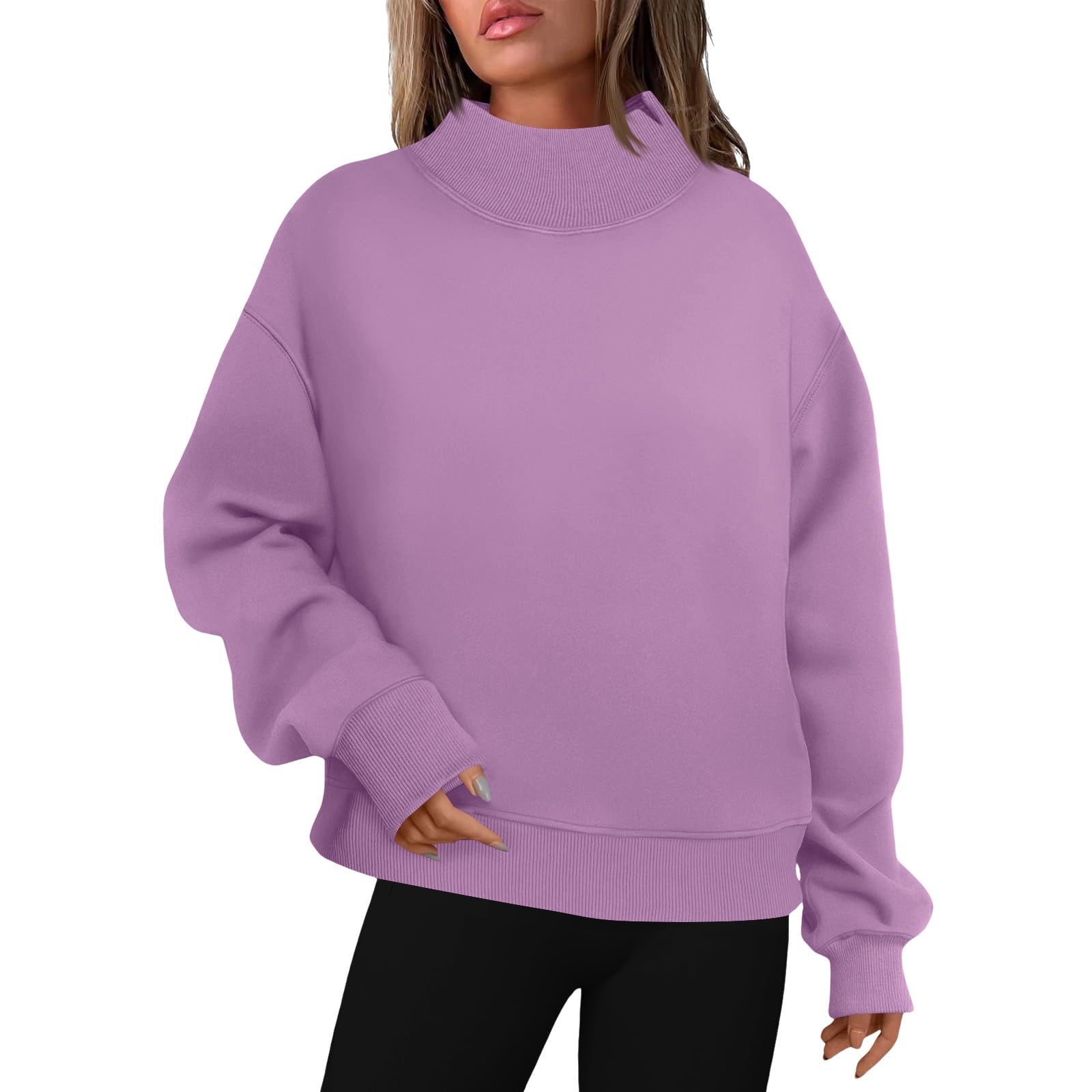 cfhntfmh Oversized Sweatshirt for Women Trendy Mock Neck Solid Color T-Shirts Winter Warm Fleece Long Sleeve Pullover Tops