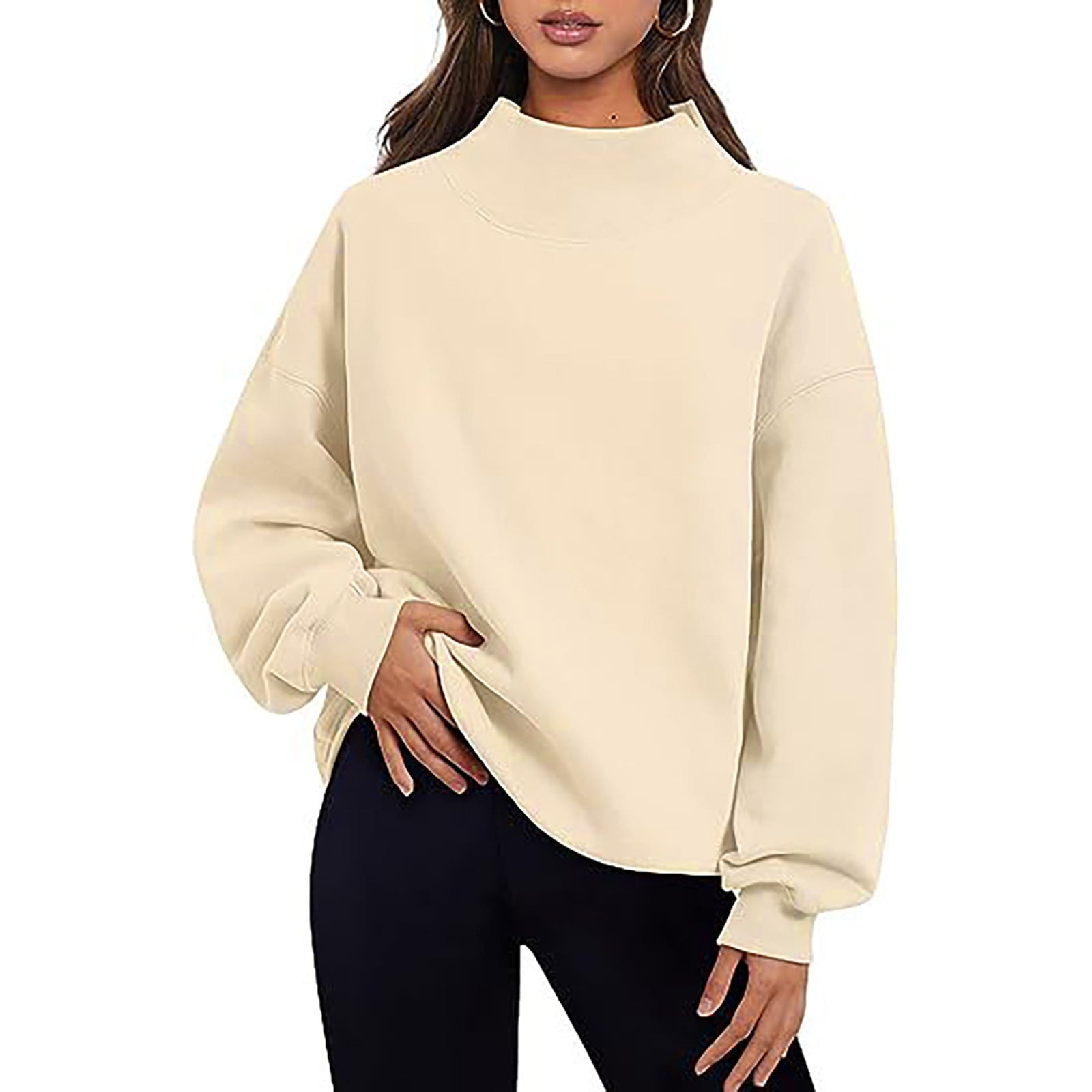cfhntfmh Oversized Sweatshirt for Women Trendy Mock Neck Solid Color T-Shirts Winter Warm Fleece Long Sleeve Pullover Tops