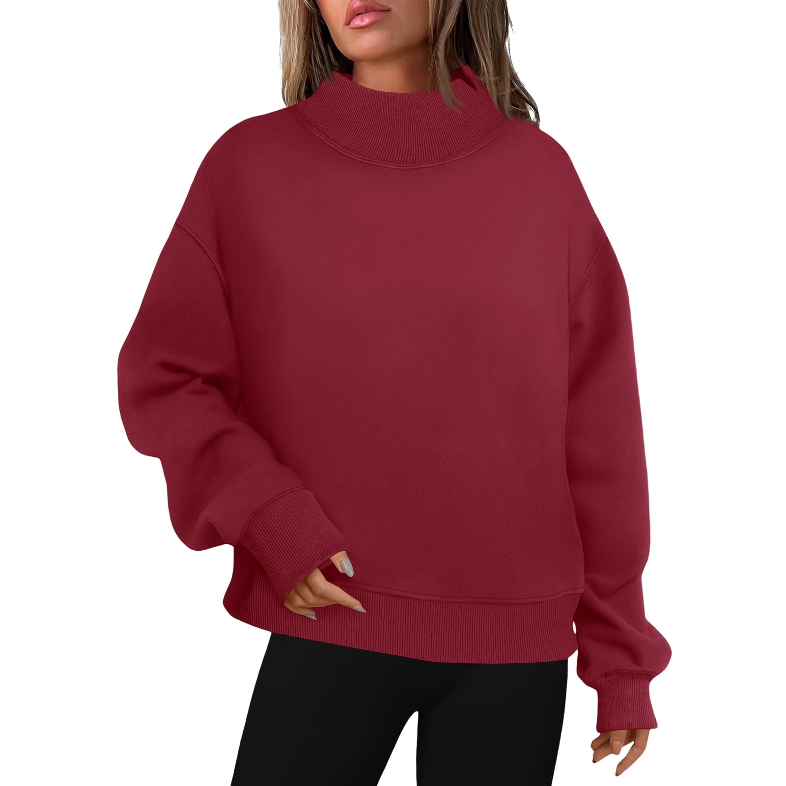 cfhntfmh Oversized Sweatshirt for Women Trendy Mock Neck Solid Color T-Shirts Winter Warm Fleece Long Sleeve Pullover Tops