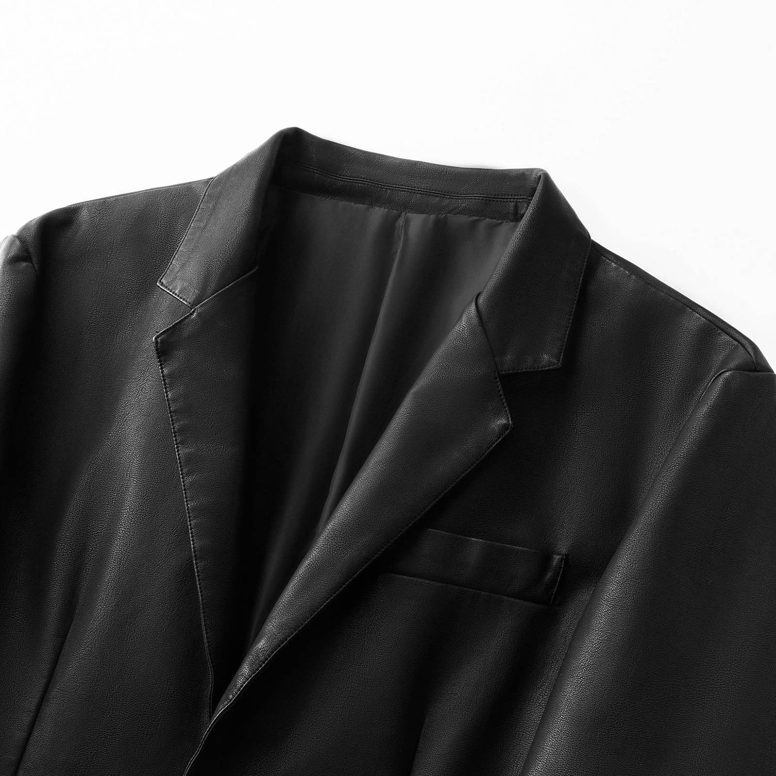 Donemore Men's Leather Blazer Jacket Solid Color Long Sleeve Business Casual Coat Slim Fit Modern Stylish Outerwear for Office Daily Wear