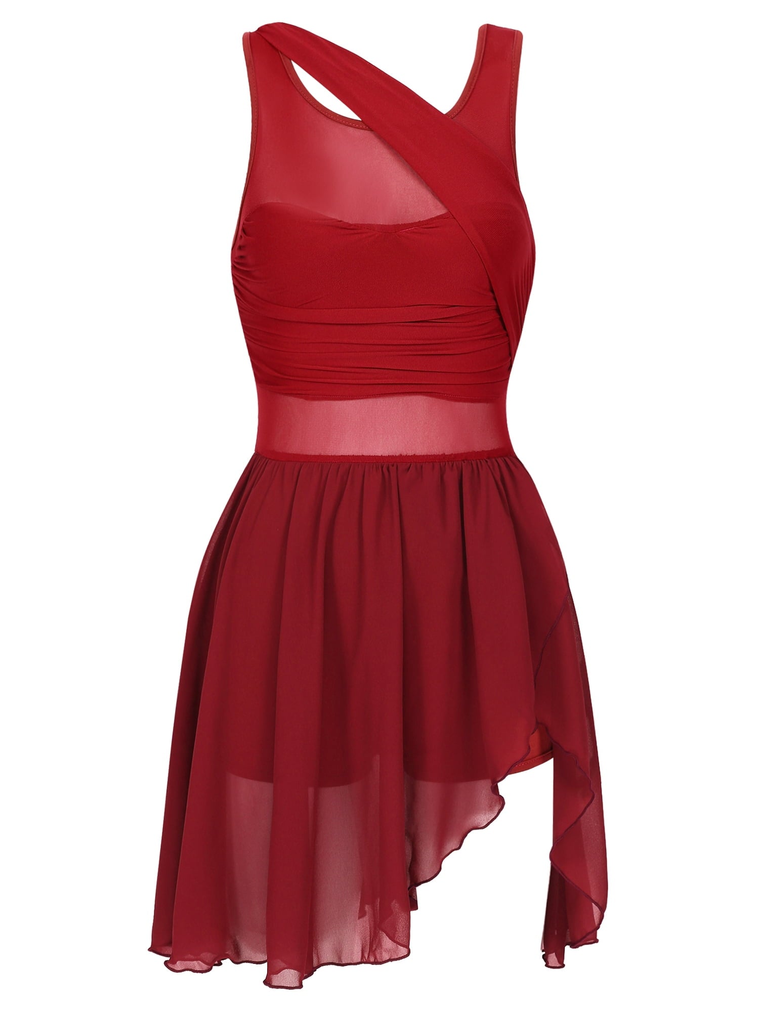 renvena Women Lyrical Modern Contemporary Dance Ballet Skirted Leotards Chiffon High Low Dress Red S